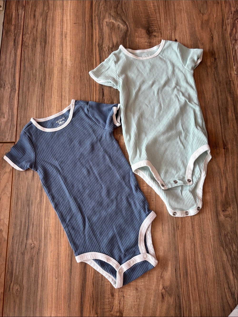 Carter's Ribbed Short-Sleeve One-Piece Set in Navy and Sage Green